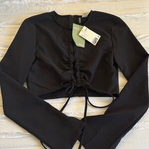H&M Black Ruched Long Sleeve Crop Top